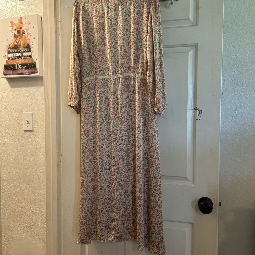 Zara Floral Maxi Dress in Cream with Pink and Green Print - Picture 3 of 4